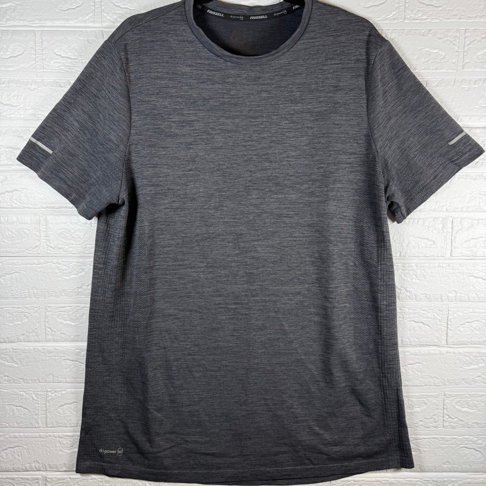 Russell T-Shirt Mens Large Gray Dri-Power 360 Short Sleeve Athletic Tee